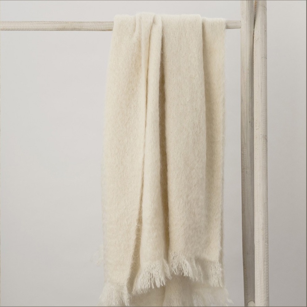 Avoca Mill Mohair Wool Blanket in Cream
